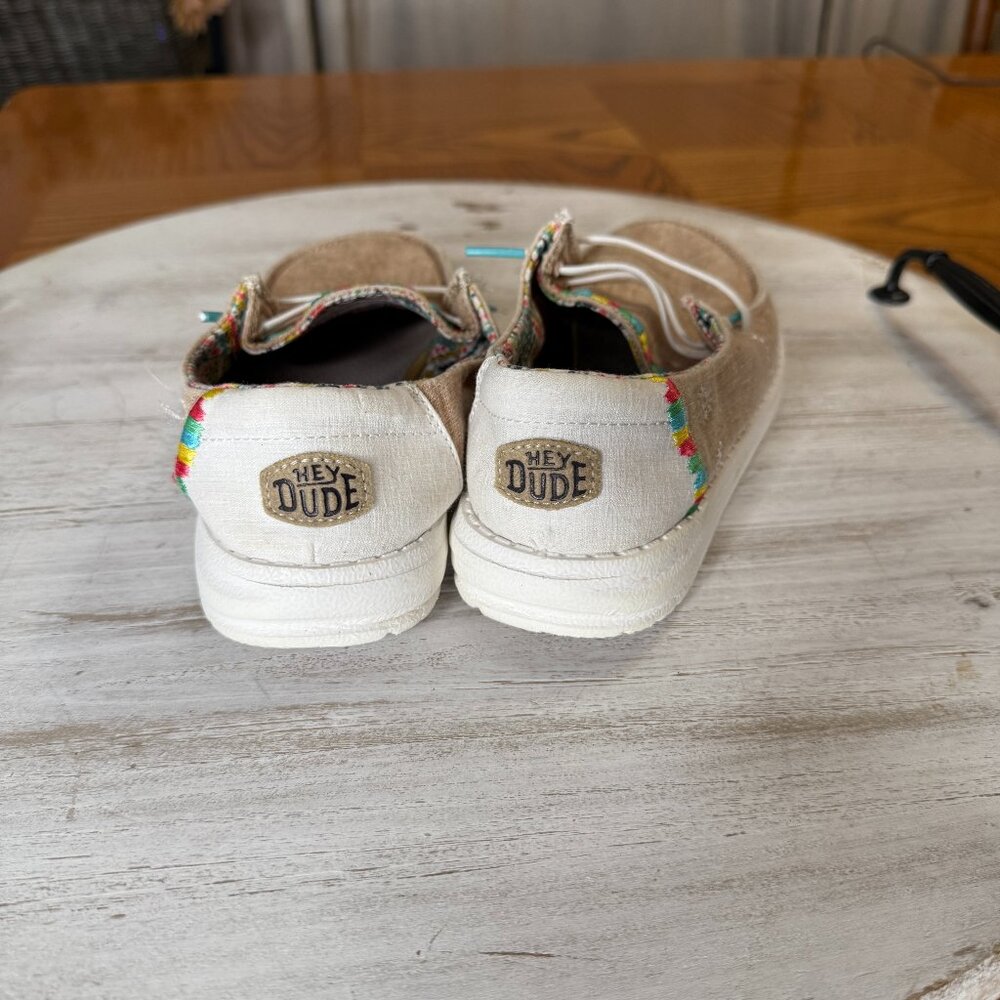 Hey‎ Dude Wendy Youth Boho Shoes Tan Multicolor Trim Size Y2/L3